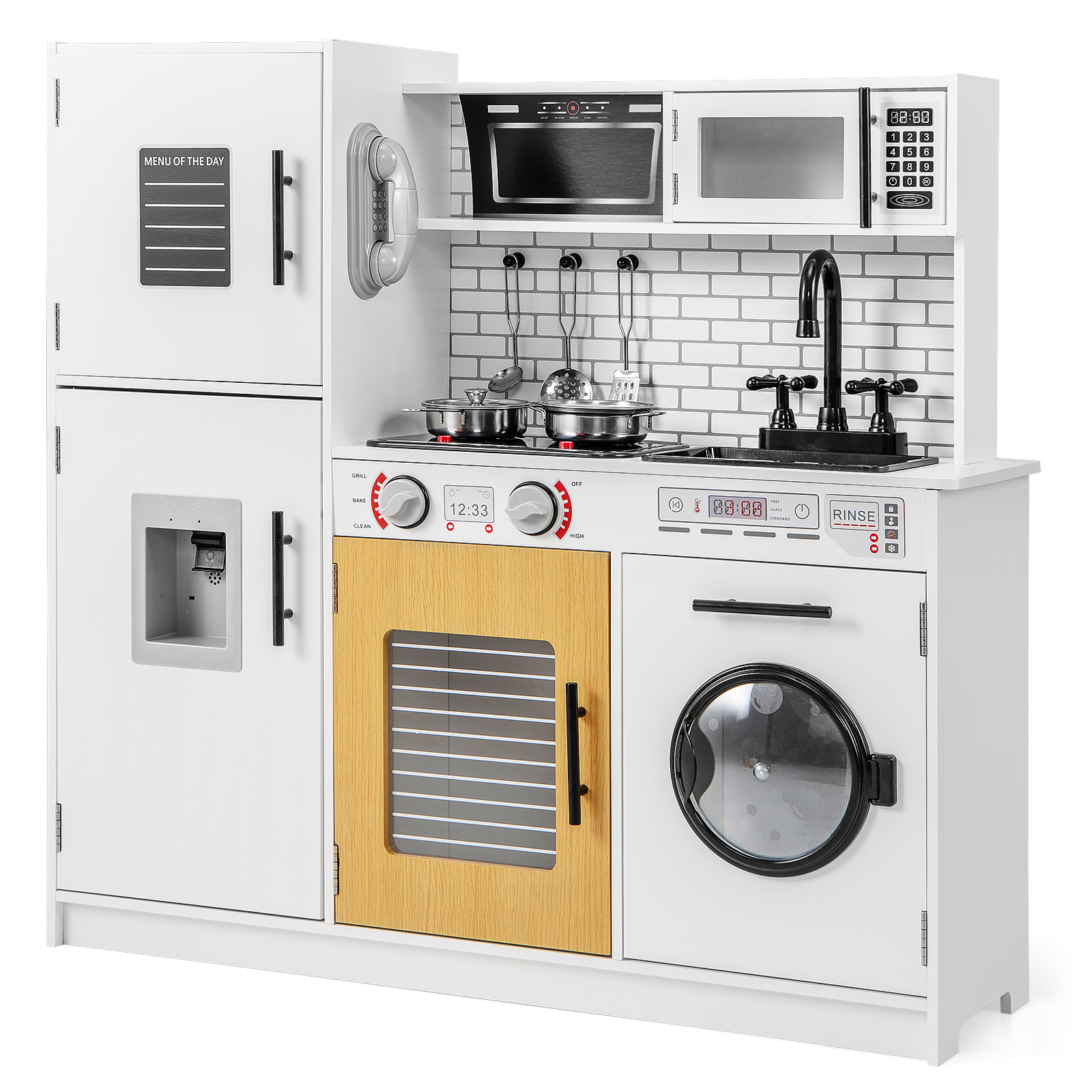 Cuisine Enfants Avec 16 Accessoires & 3 Hauteur Réglable, Jeu De Cuisine Avec Sons Et Lumieres Pour 3 Ans Naturel 99025220