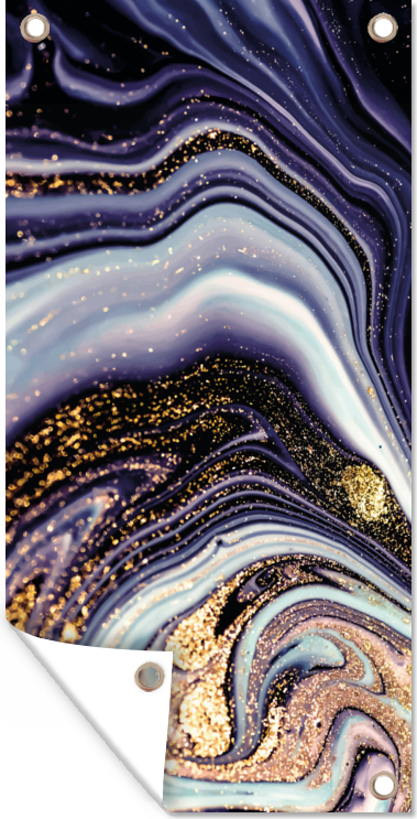 MuchoWow® 40x80 cm Outdoor-Poster Gartendeko Sichtschutz Garten Poster für den Garten Marmor - Lila - Luxus - Marmoroptik - Glitzer 133|891945182