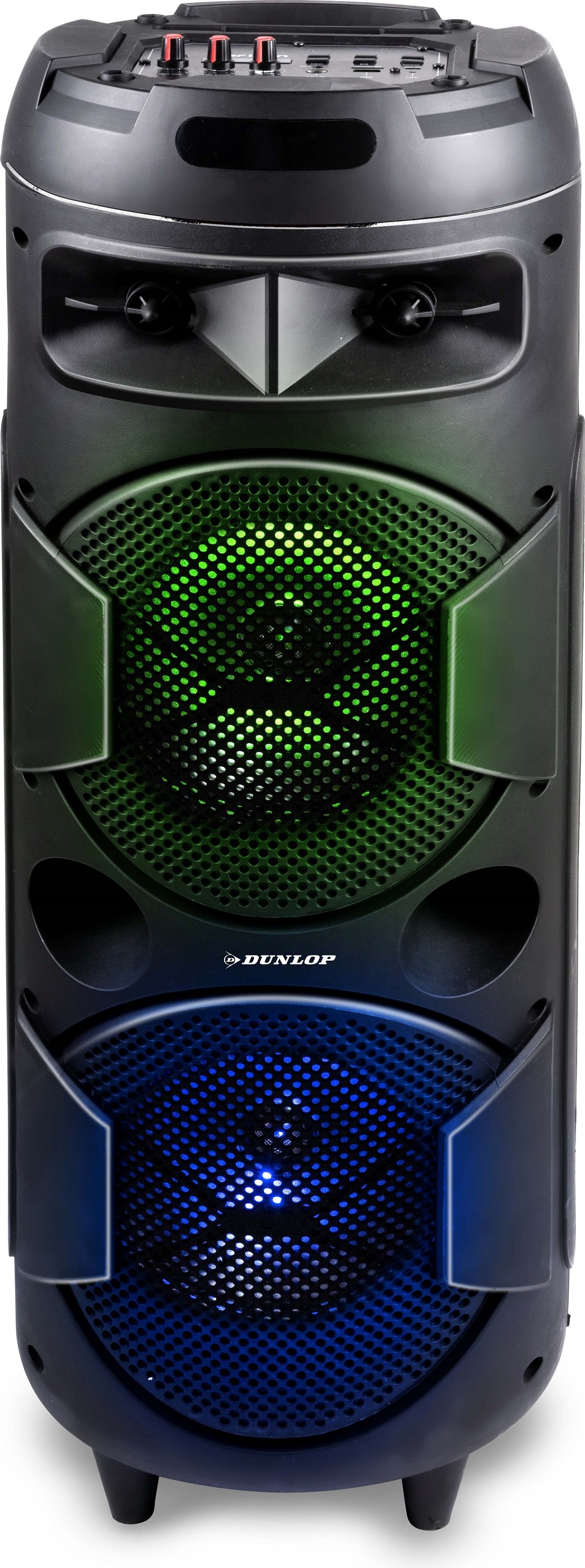 Reproduktor Dunlop Bluetooth MW-538 - 2 x 10 W - s FM rádiom a vstupom AUX/MIC - vstup pre TF kartu a (Micro)USB - LED osvetlenie - čierny
