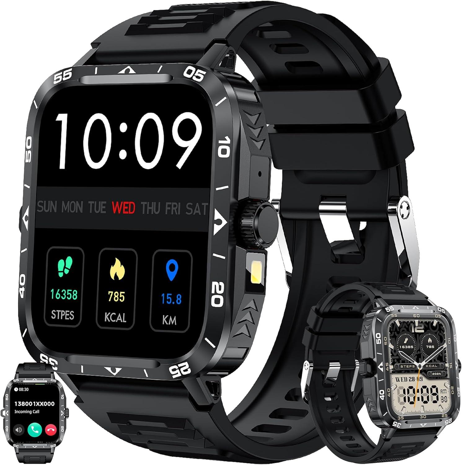 SGDDFIT 1.95 Inch AMOLED Herren Smartwatch mit Telefonfunktion Fitness Uhr 5ATM wasserdicht mit Bluetooth Anrufen und Sporttracking