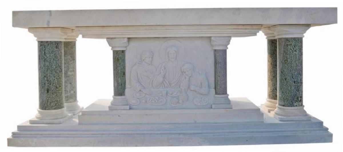 Casa Padrino Luxus Barock Altar Weiß / Grün 250 x 100 x H. 80 cm - Prunkvoller Marmor Altar - Luxus Marmor Möbel im Barockstil - Edel & Prunkvoll