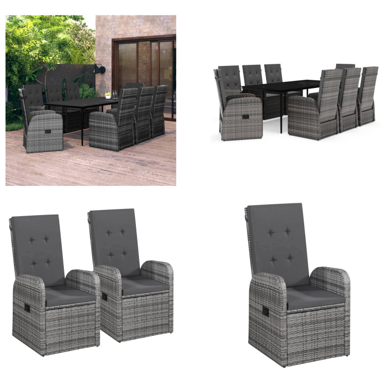 vidaXL 9-dielny záhradný jedálenský set s vankúšmi sivý - Záhradný jedálenský set - Záhradné jedálenské skupiny - Záhradný set nábytku - Záhradný set nábytku