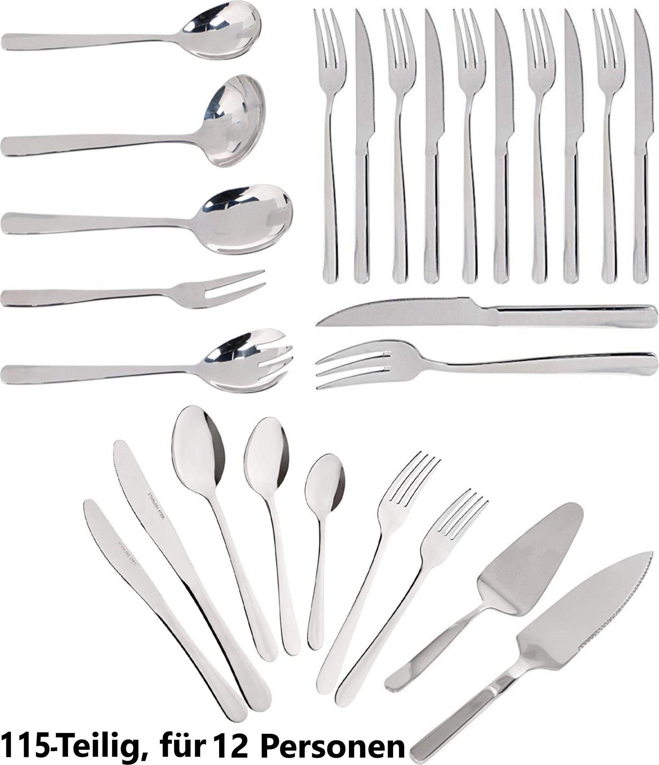 JUNG Besteck-Set Alpina Tafelbesteck 12 Personen, Besteckset Besteck 115 tlg, Edelstahl, 12 Personen, Spülmaschinenfest, Tischbesteck, Menübesteck