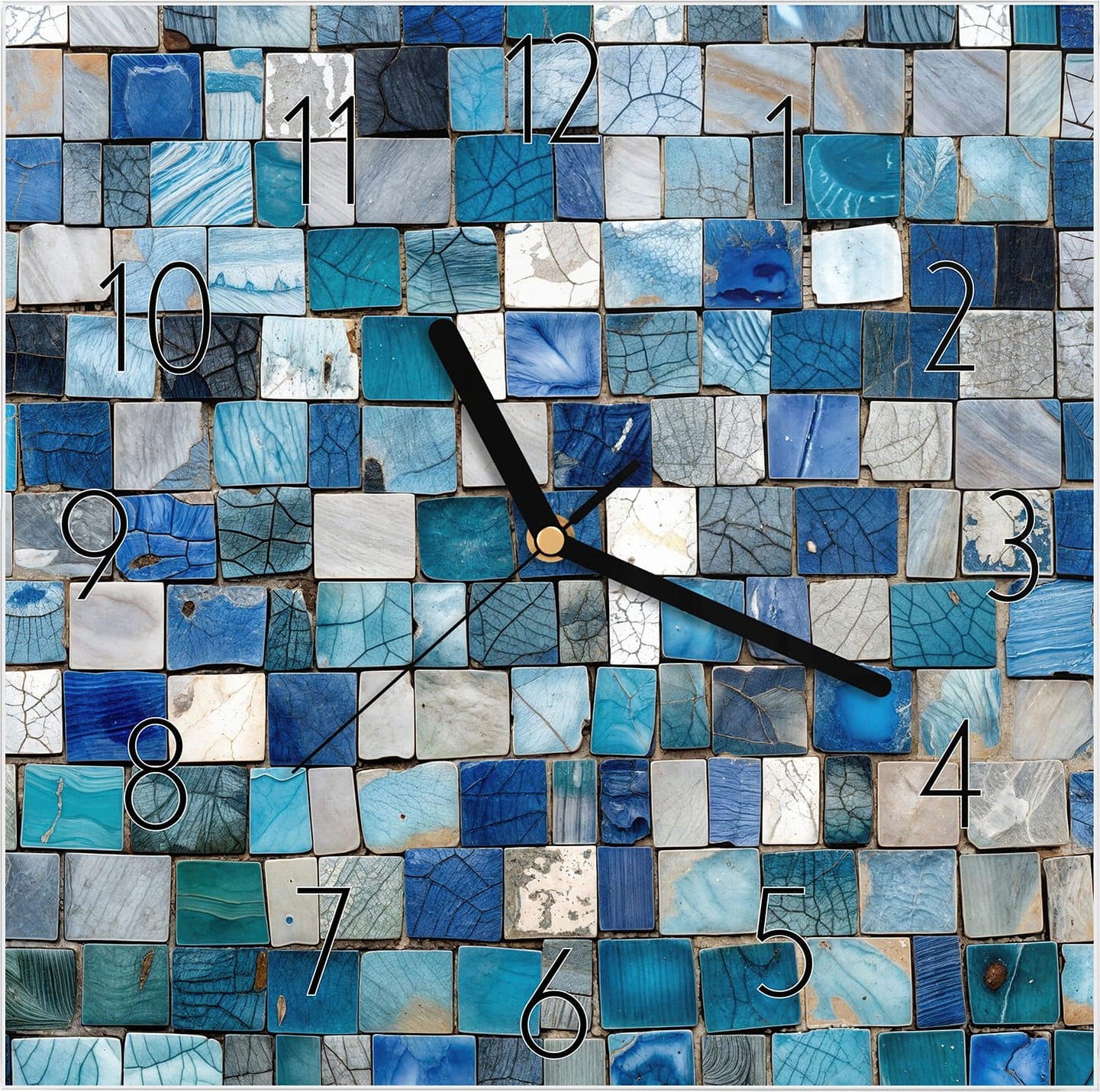 Primedeco Wanduhr aus Glas mit Motiv Mosaikfliesenmuster- 30 x 30 cm - inkl. Aufhängesystem