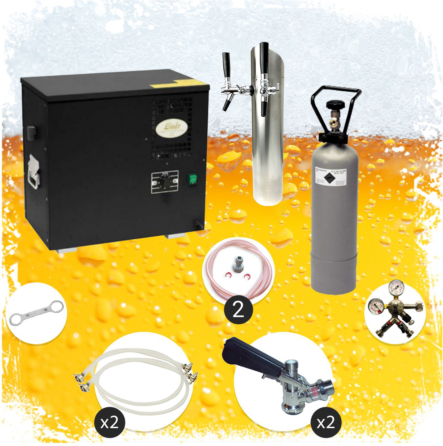 ich-zapfe Untertheken Komplett Set Zapfanlage, Bierzapfanlage AS-40, 2-leitig, Durchlaufkühler, Nasskühler - Untertheke, inkl. Schanksäule, Green Line, Zapfkopf:KeyKeg,Zapfkopf 2:KeyKeg NEW-7420