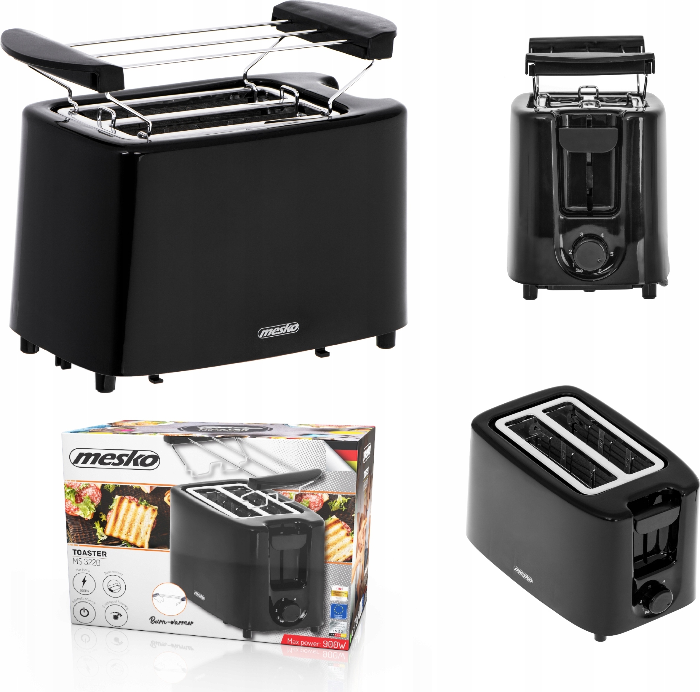 Toaster Toaster schwarz Mesko 3220 900W Toasting Toaster BELLA-J-0931