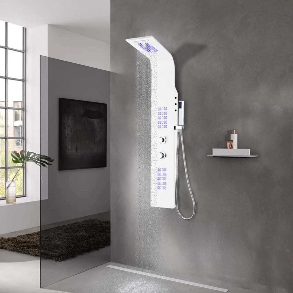 vidaXL Sprchový panel hliník 20x44x130 cm biely