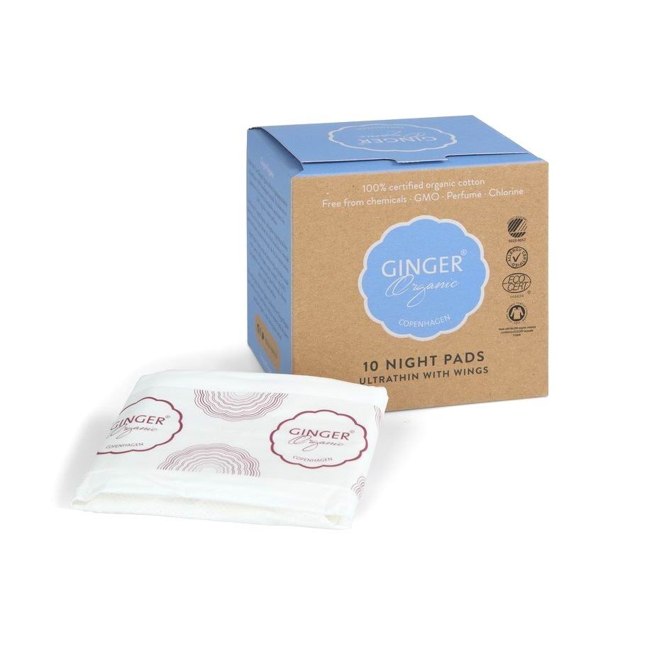 Ginger Organic Monatsbinde Nacht mit Flügeln - 10 Stück