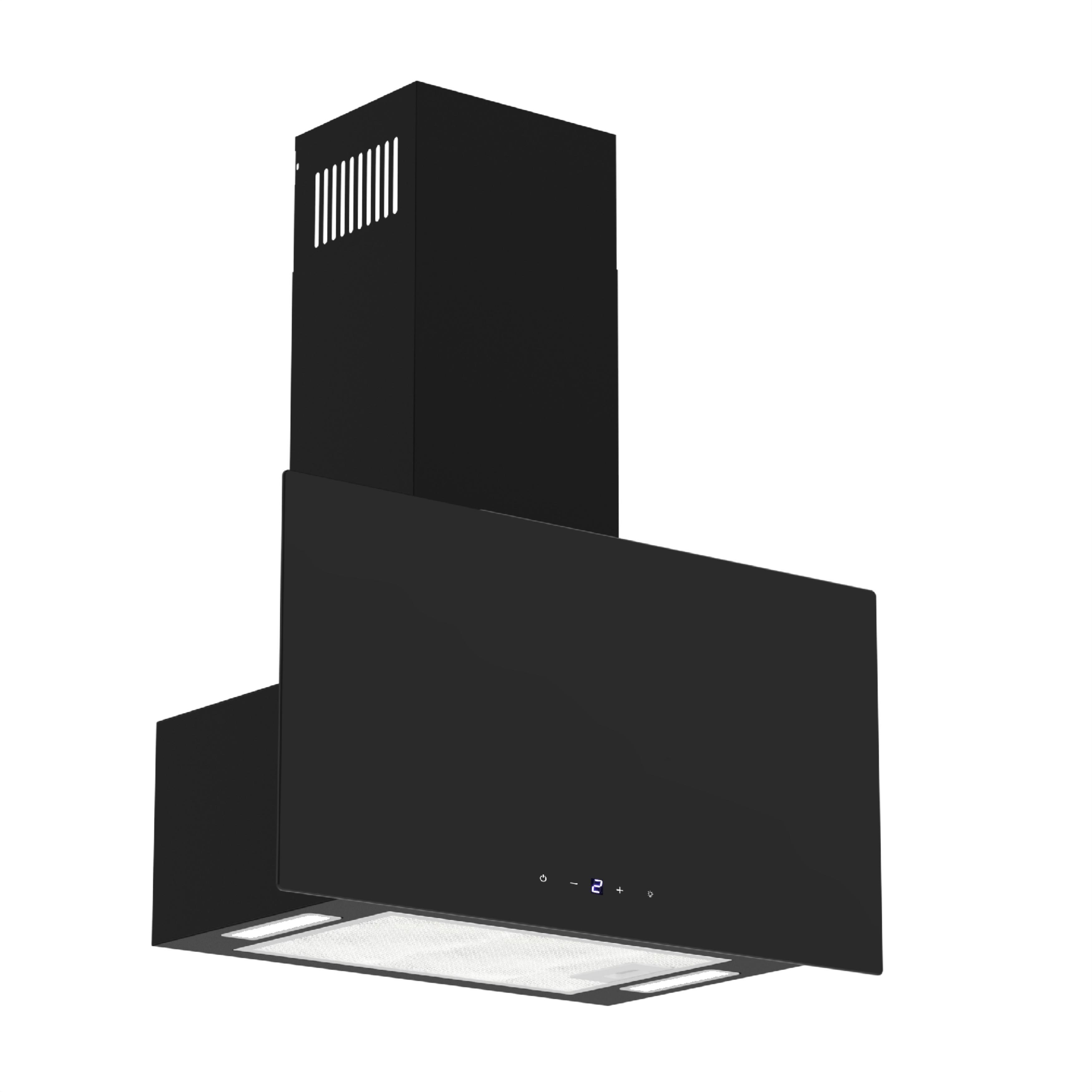 Dunstabzugshaube Kopffrei mit flacher Glasfront 60 cm Schwarz Umluft Lio Respekta