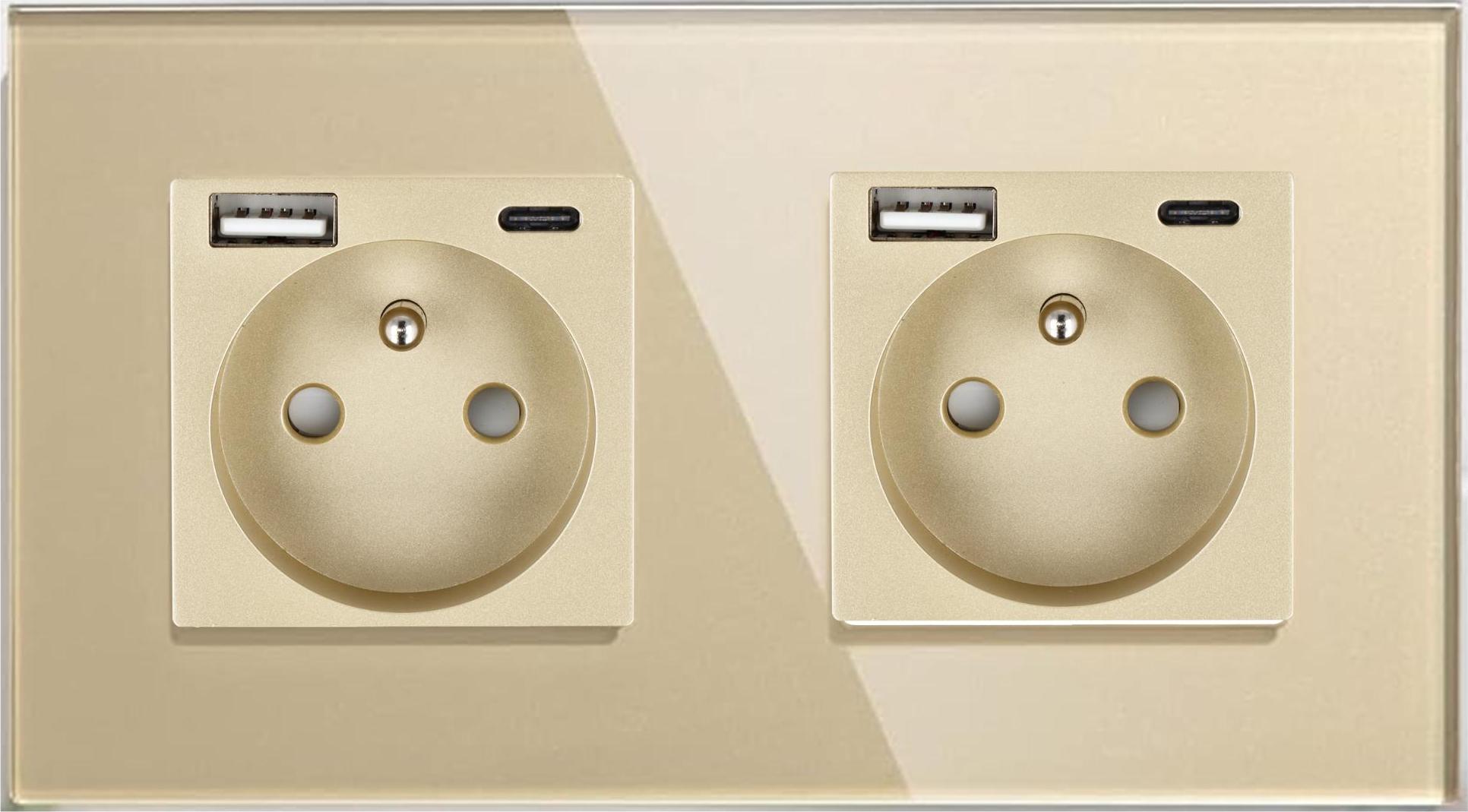 Smart Home USB AC A+C-Buchse im doppelten Goldrahmen__
