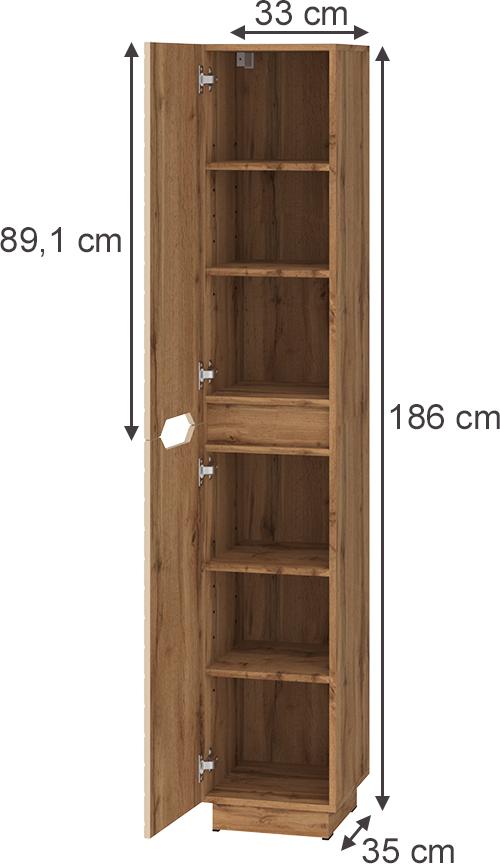 Vicco Badschrank Lotta, 33 x 186 cm mit 2 Türen, Eiche/Kaschmir mit Kachelstruktur