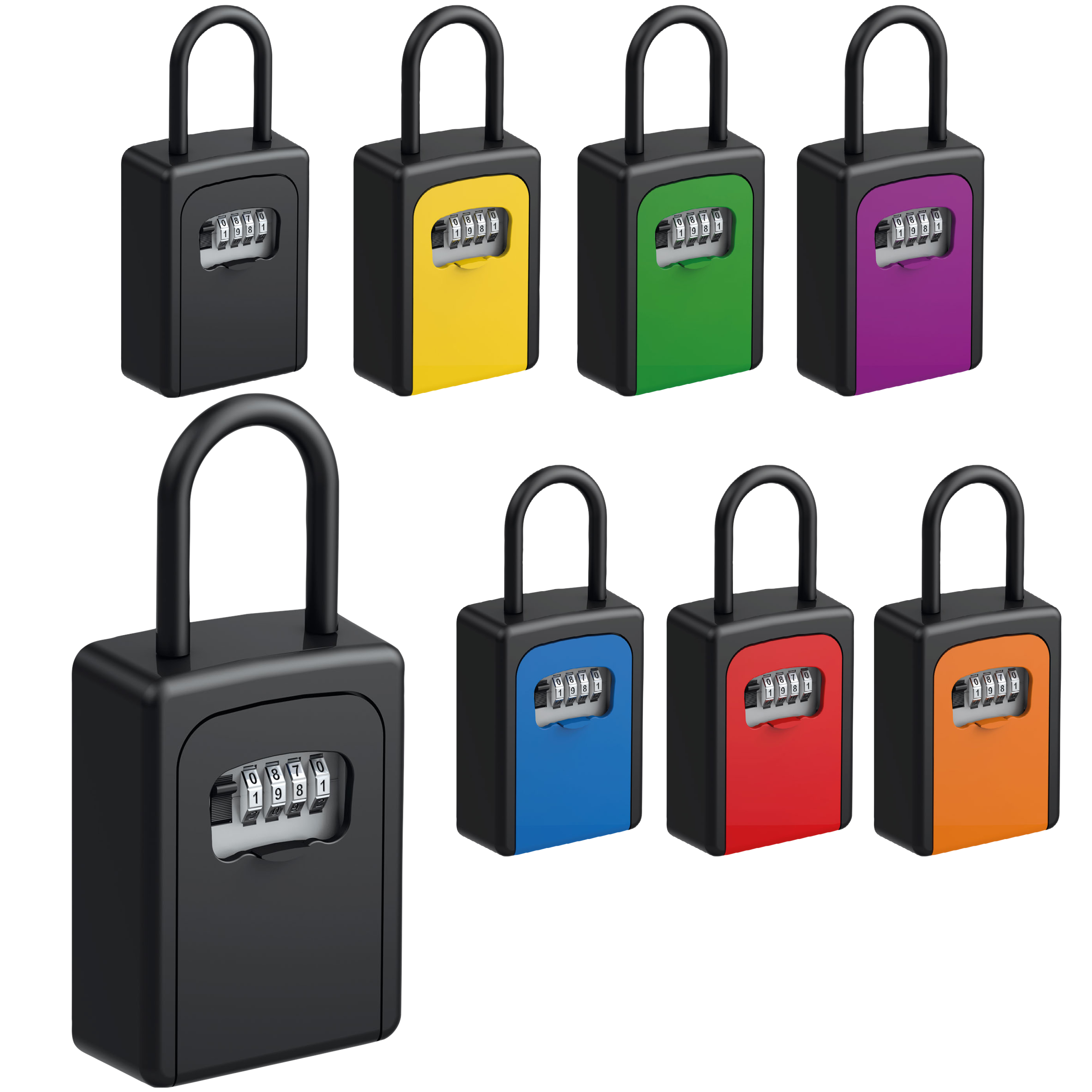BASI Schlüsselsafe mit Zahlenschloss mini Schlüssel Tresor Safe  Schlüsselkasten Wetterfest Schlüsselbox schwarz, gelb