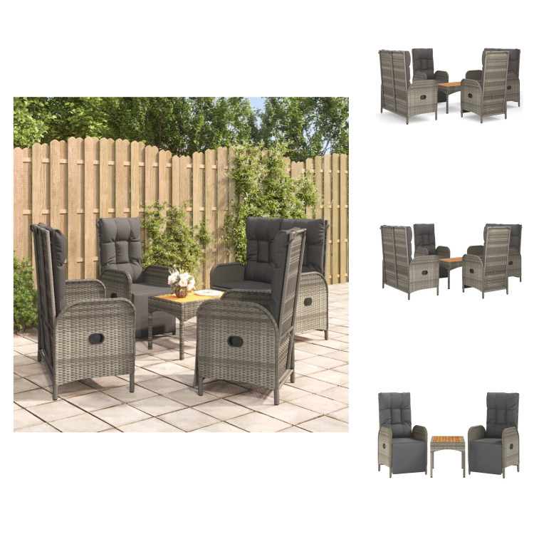 vidaXL 5-dielny záhradný jedálenský set s vankúšmi sivý polyratan - Záhradný nábytok sety