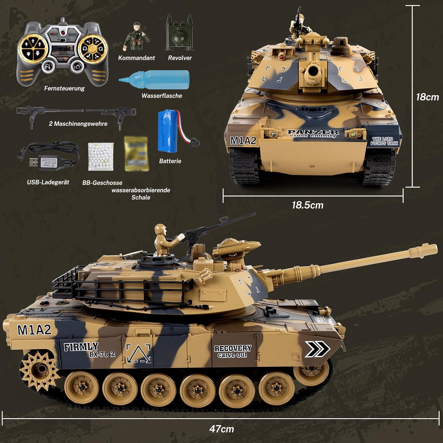 ESUN RC-Auto Ferngesteuerter Panzer 2,4 GHz, RC Tank Spielzeug mit Schussfunktion