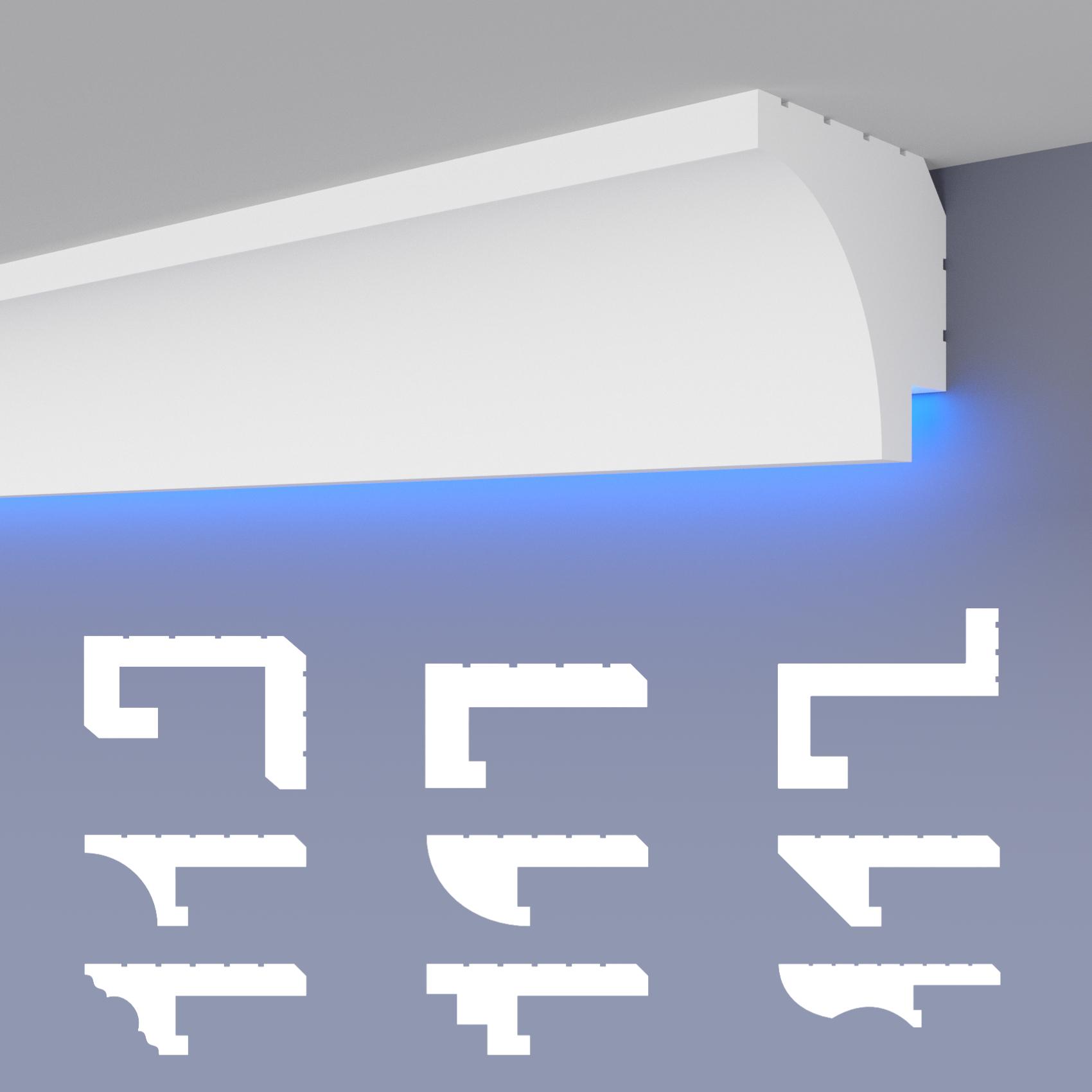 HEXIMO LED-Schattenfugenprofil Stuckleisten, indirekte Beleuchtung XPS Styropor-Trockenbaudecken-Schattenfugenprofil Trockenbau-Schattenfuge (Muster HLED 27) 95851