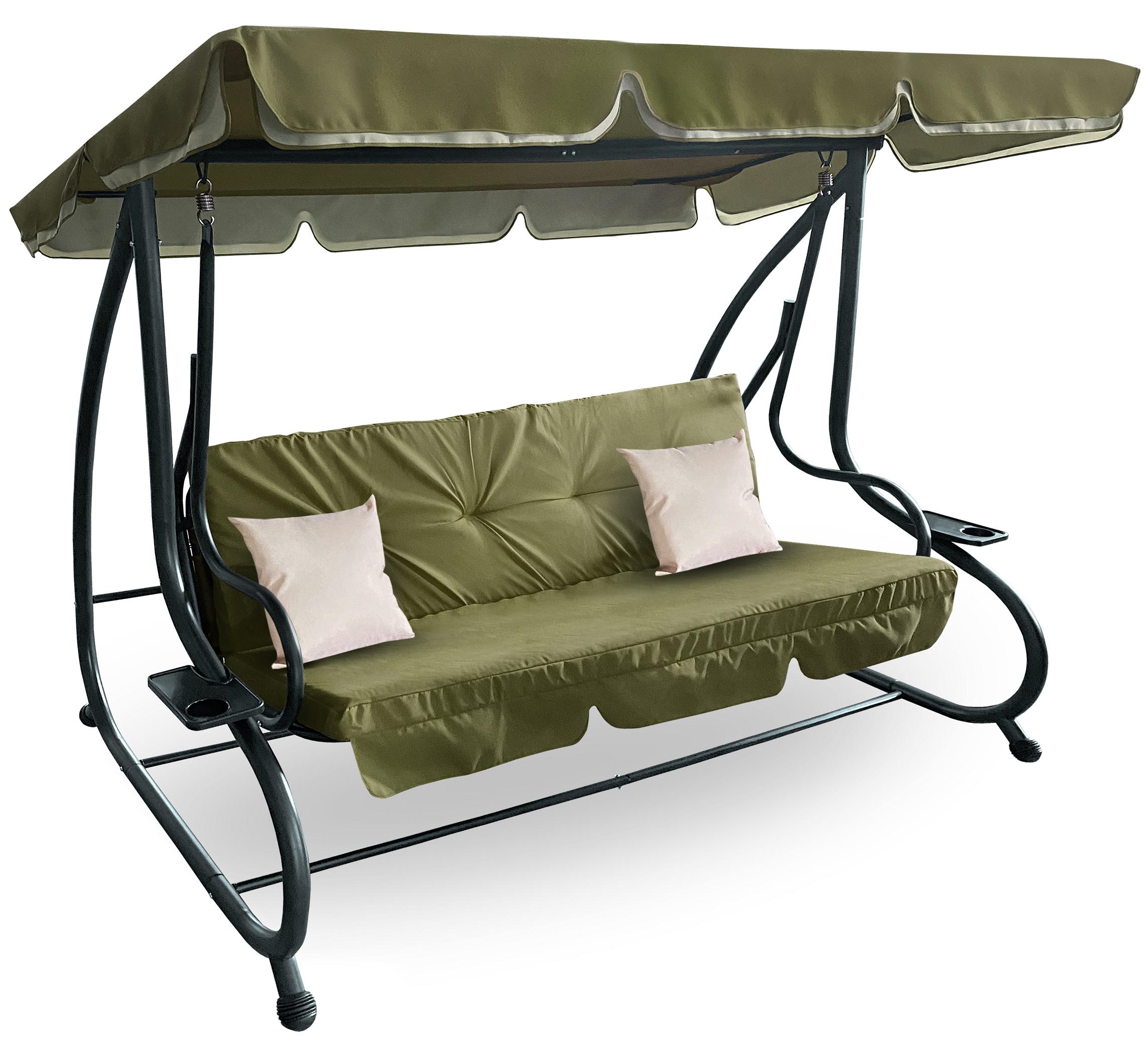 Aga Gartenschaukel 2in1 GRANDLUX Gartenschaukel 3-Sitzer Gartenliege,Schaukel,Gartenbank bis 250 Kg, Olive MR4211Olive