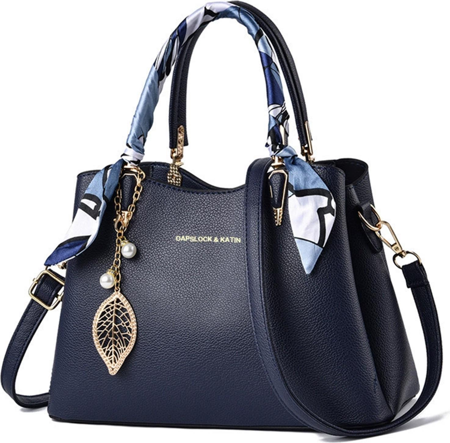 MODFU Handtaschen, Damen Handtasche Set, Schultertasche, Umhängetasche mit Blauem Seidenschal, Elegant & Vielseitig, Groß & Geräumig, Alltag, Büro, Shopping, Reisen, Blau