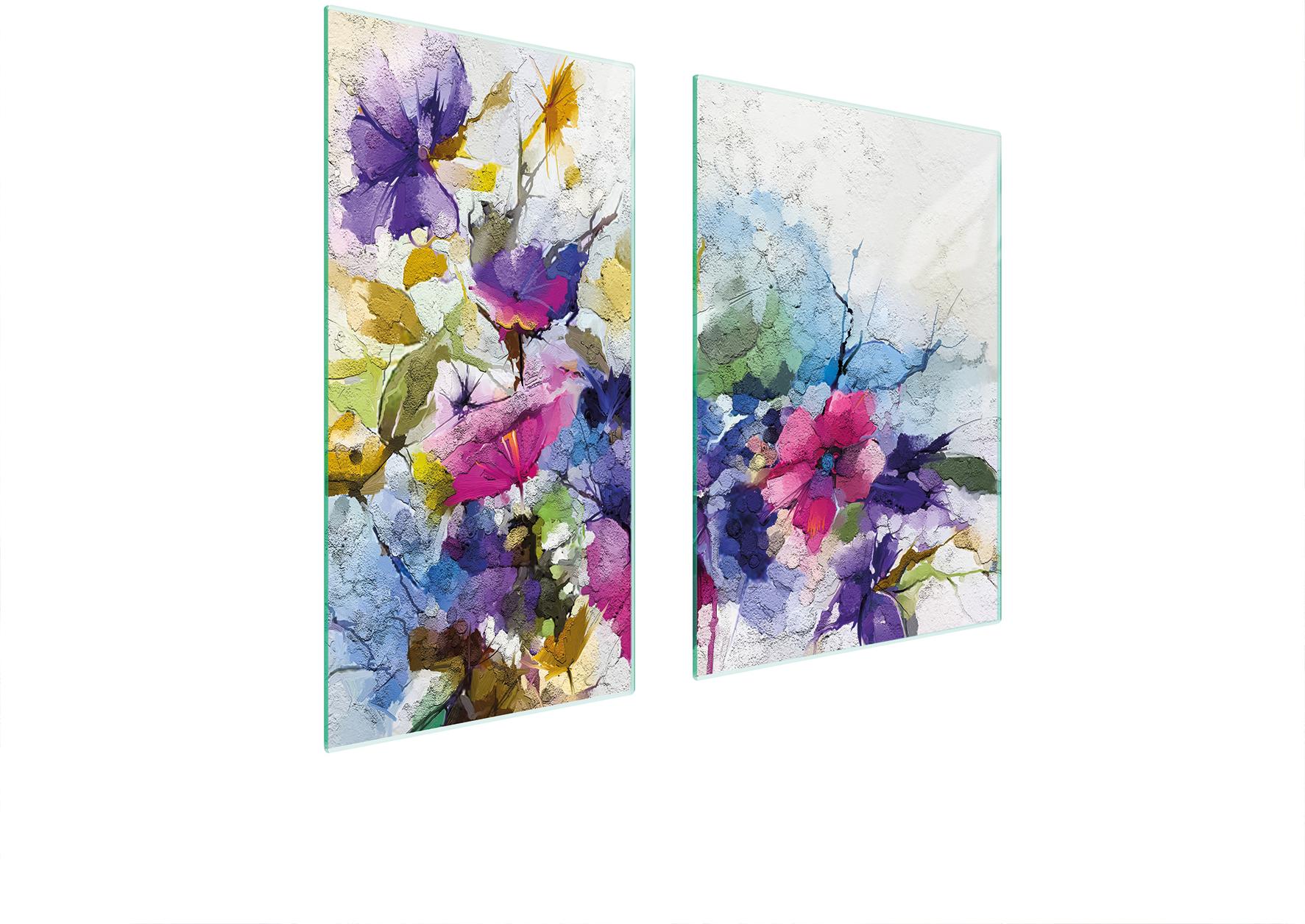 TMK ArtDeko Herdabdeckplatten 2 teilig 75x52 Ceranfeld Abdeckung Glas Schneidebrett Blumen Art.