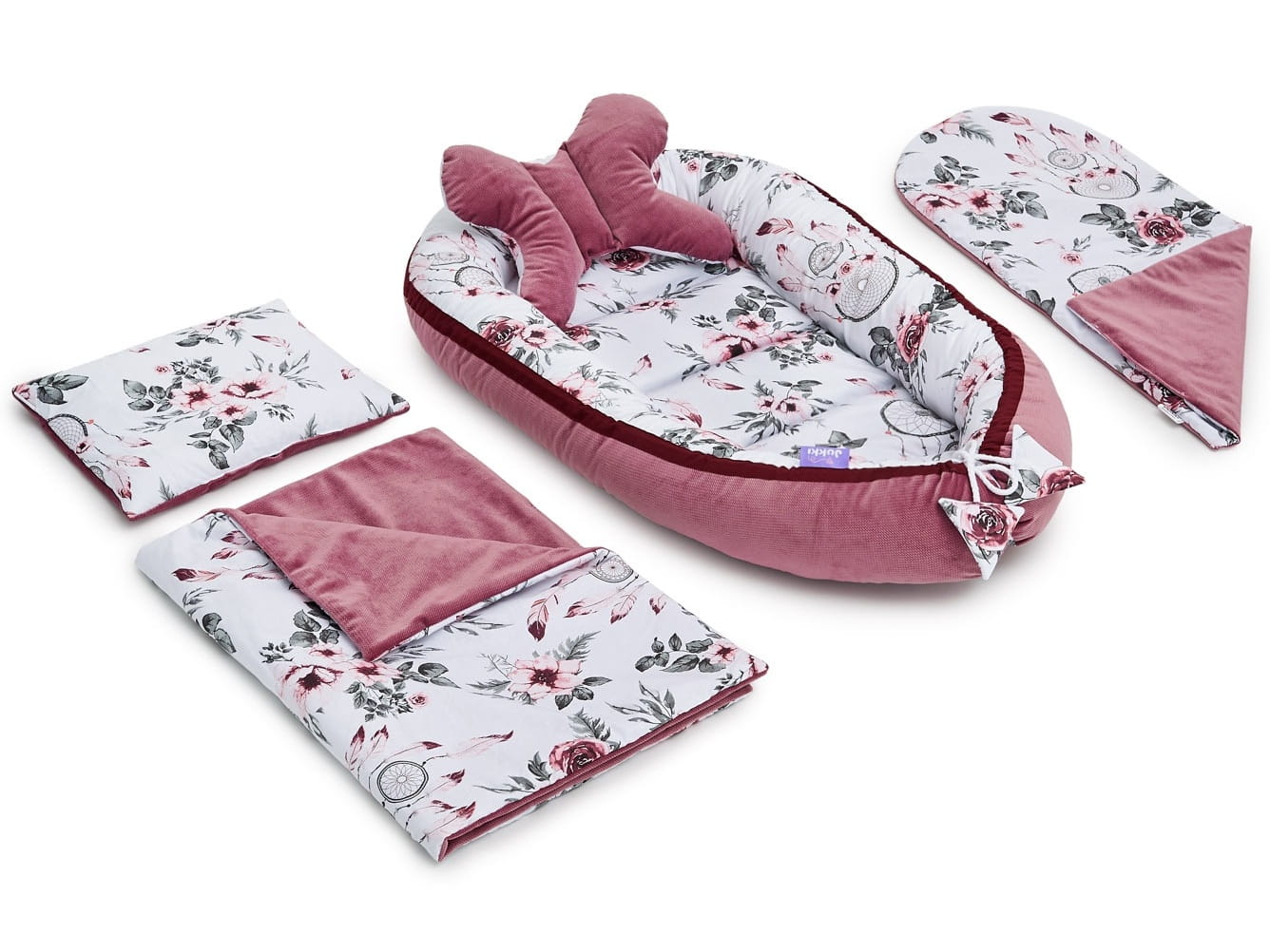 Baby Ausstattung-Set Babynest Nackenkissen Flachkissen Matratze Decke für Babys 