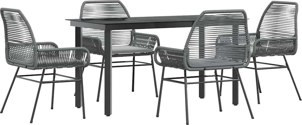 vidaXL 5-dielny záhradný jedálenský set s vankúšmi sivý polyratan sklo