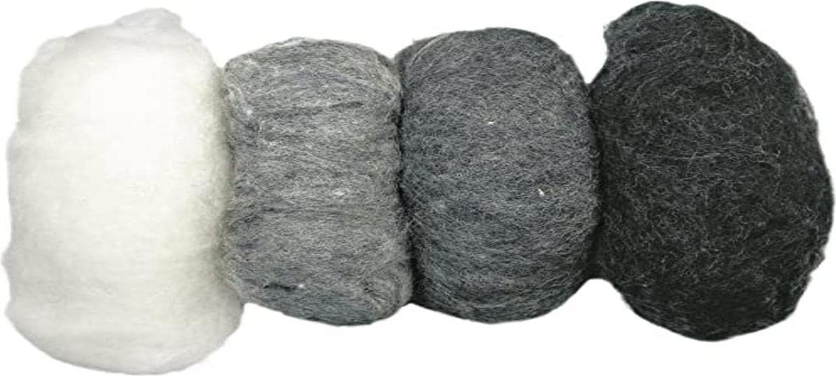 Rayher Hobby Rayher Filzwolle, reine Schurwolle, Vlies, Grautöne meliert, 5 Farben à 20 g, Filzwolle 100 g, 100% Wolle zum Filzen, Märchenwolle, 5363200