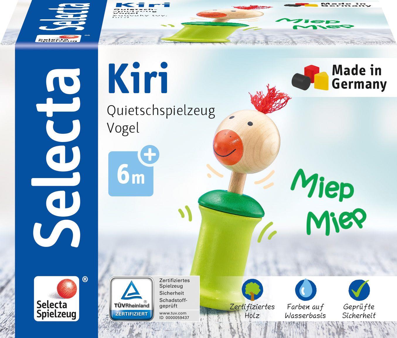 Schmidt Spiele Selecta Spielzeug Kiri Vogel Greifling mit Quietsche, Rassel, Babyspiel, Babyspielzeug, Holz, 13 cm, 61058