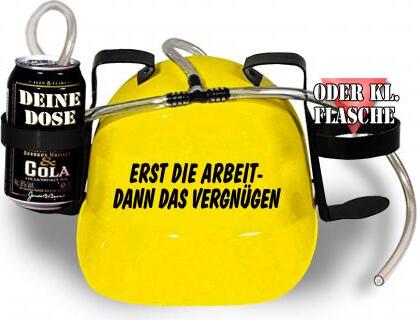 HSK Trinkhelm Spaßhelm mit Print - Erst die Arbeit - dann das Vergnügen - 51653 Color - gelb