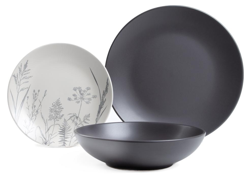 HOMLA Geschirr BARI grau mit Blumenmotiv 18tlg.