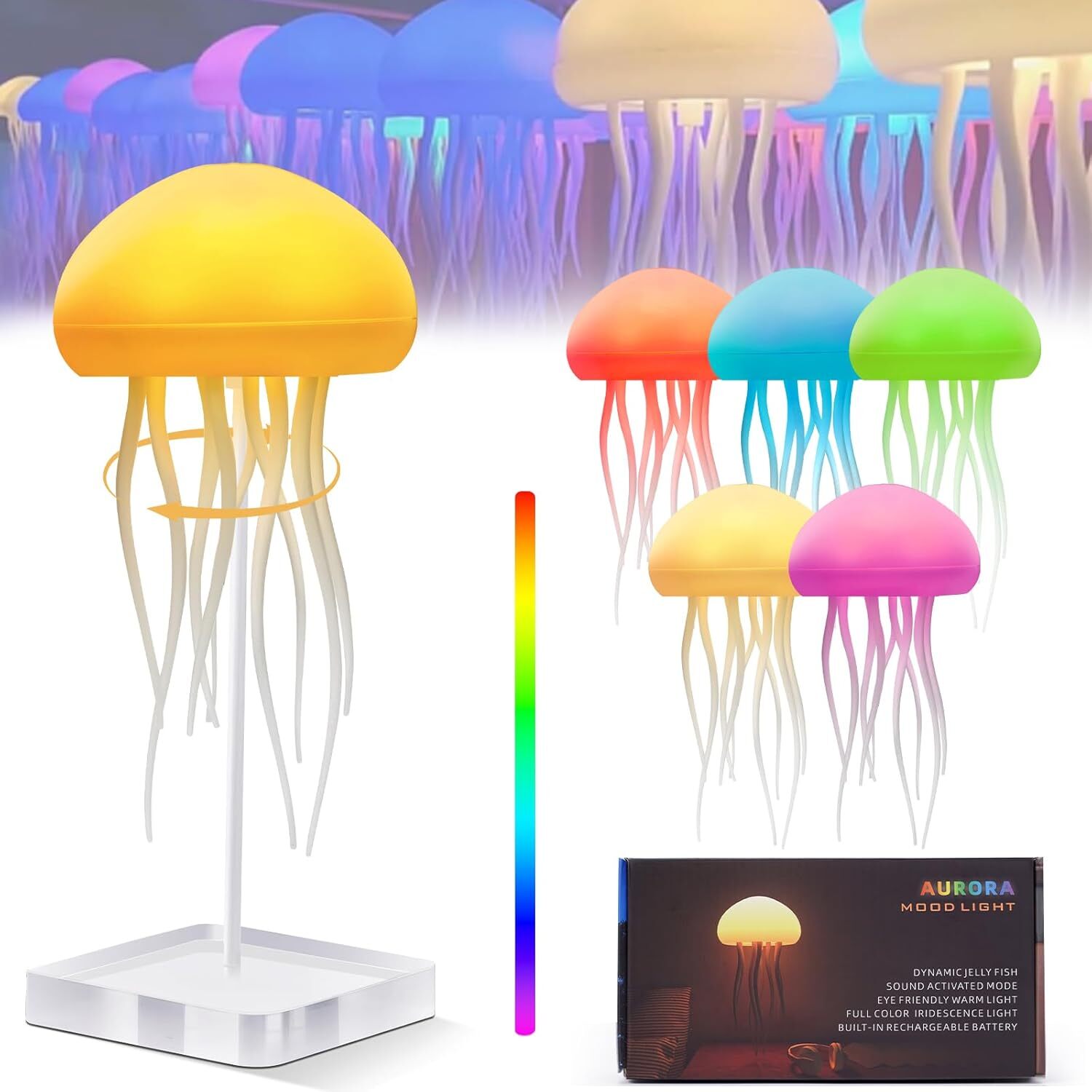 kuny Quallen Lampe, LED Jellyfish Lamp Quallenlampe Intelligente Tentakel Qualle Lampe, Sprachgesteuerte RGB Jellyfish Licht Voller Farbverlauf Quallen