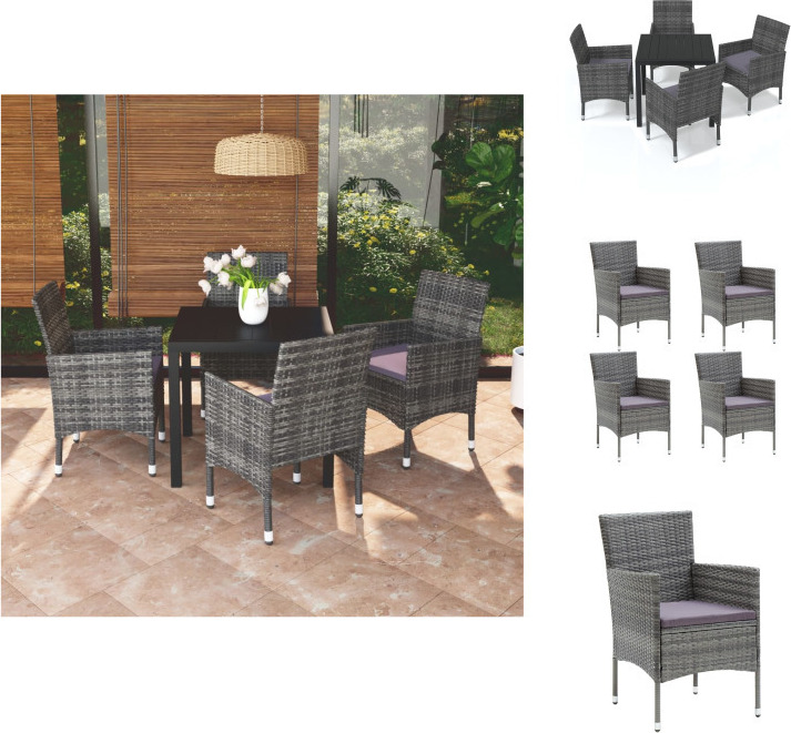 vidaXL 5-dielny záhradný jedálenský set s vankúšmi polyratan sivý - Záhradný nábytok sety