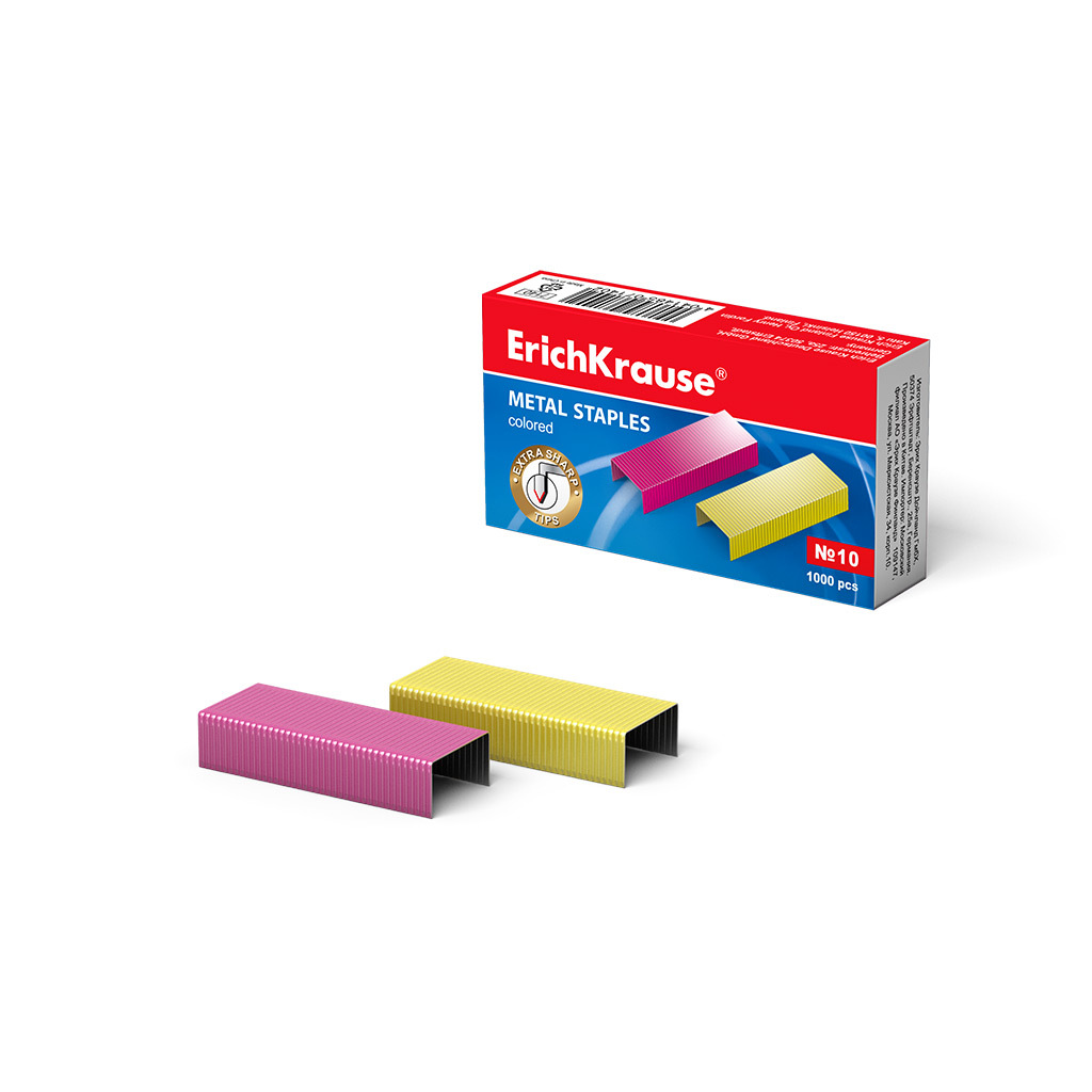 ErichKrause Heftklammern Nr. 10 extra scharf & stark 1000 Stück Rosa Gelb EK7140