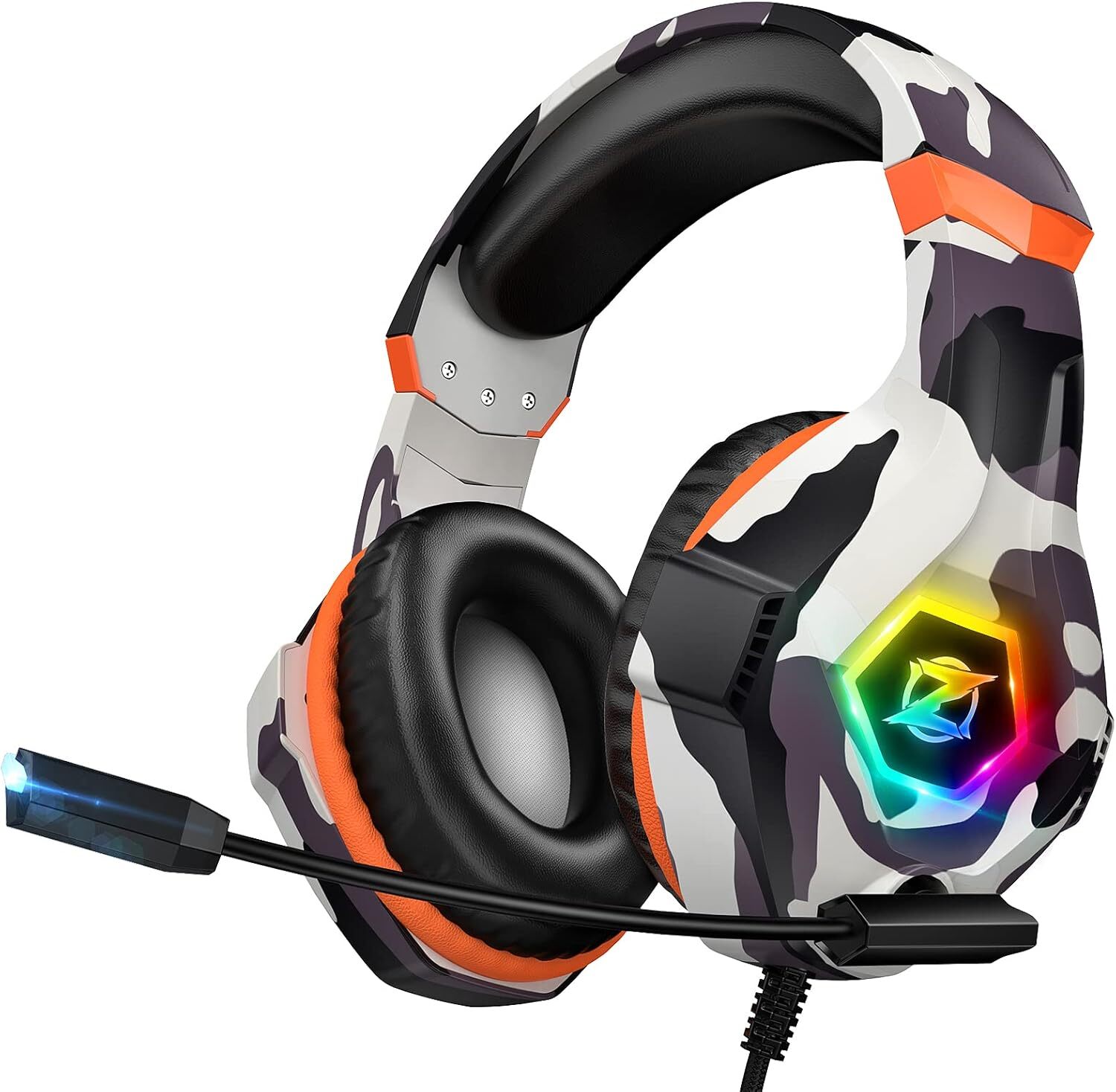 ozeino Professioneller immersiver Surround-Sound für Ps4 Ps5 PC Kopfhörer mit RGB Licht und Stereo Surround, Kopfhörer mit Mikrofon für Xbox Switch Xbox One