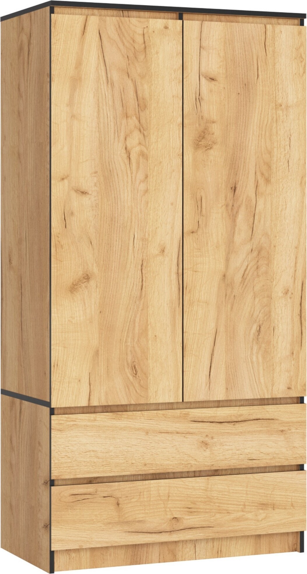 Kleiderschrank AKORD S90 Eiche Craft 90 cm 2 Türen 2 Schubladen 4 Ebenen B90 x H180 x T51 cm SP0PSYSCRA010