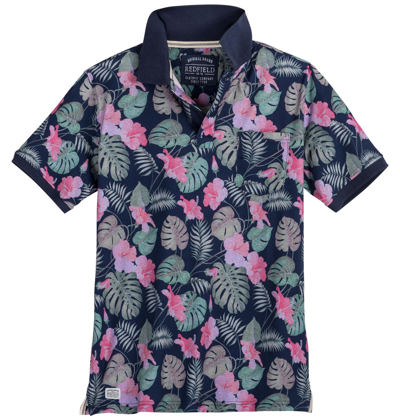 Redfield XXL Poloshirt Floralmuster denimblau-pink
