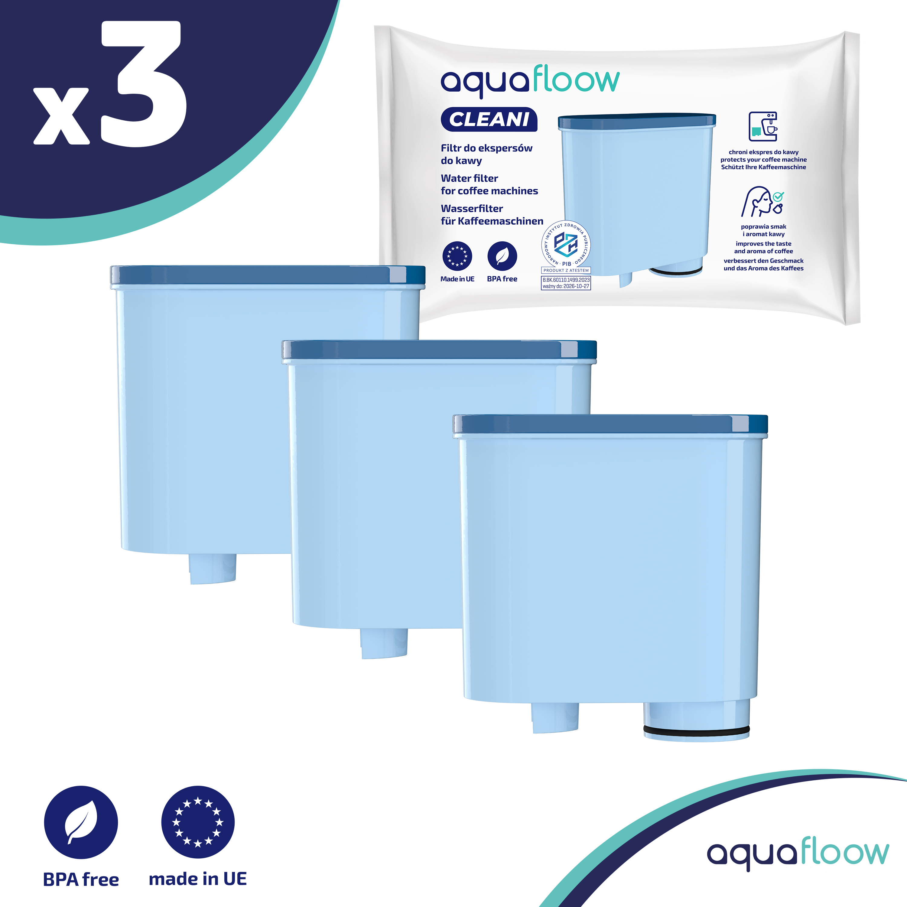 AquaFloow Cleani Wasserfilter 3er Set – Ersatz für Philips & Saeco AquaClean CA6903/00 CA6903/10 3X_AF04