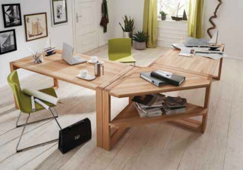 Eckschreibtisch Arcona mit 3 Schreibtischen aus massiver geölter Kernbuche