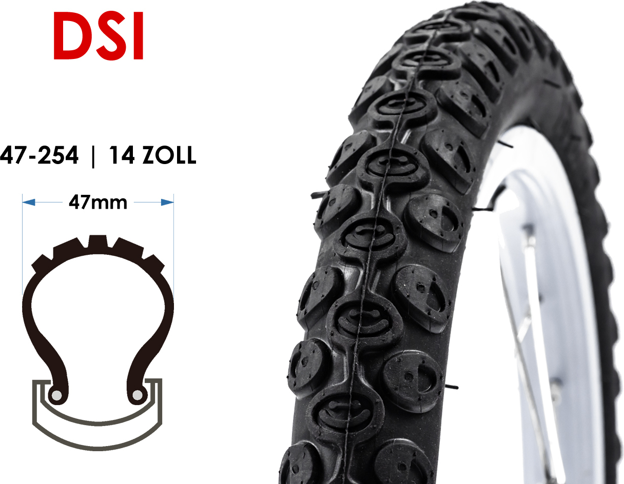 14 Zoll DSI Fahrrad Reifen 47-254 Kinder Rad Laufrad 14x1.75 MTB schwarz