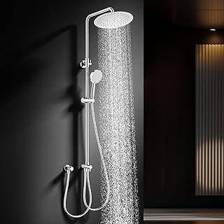 HOMELODY Regendusche Duschsystem ohne Armatur, 300mm Rund Regendusche Edelstahl Duschset, Höhenverstellbar, 3 Strahlarten Duschkopf, Duschsystem, Duschsäule Duschset für Dusche