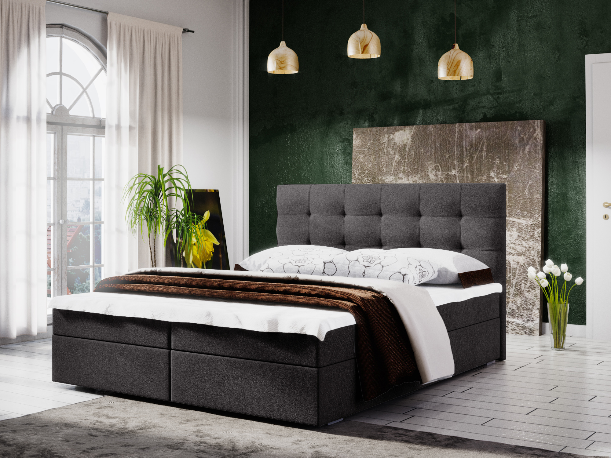 FERA 140x200 Boxspring posteľ Štýlová posteľ s úložným boxom, rôzne farby, s vrchným matracom, spálňová čalúnená posteľ COSMIC 97