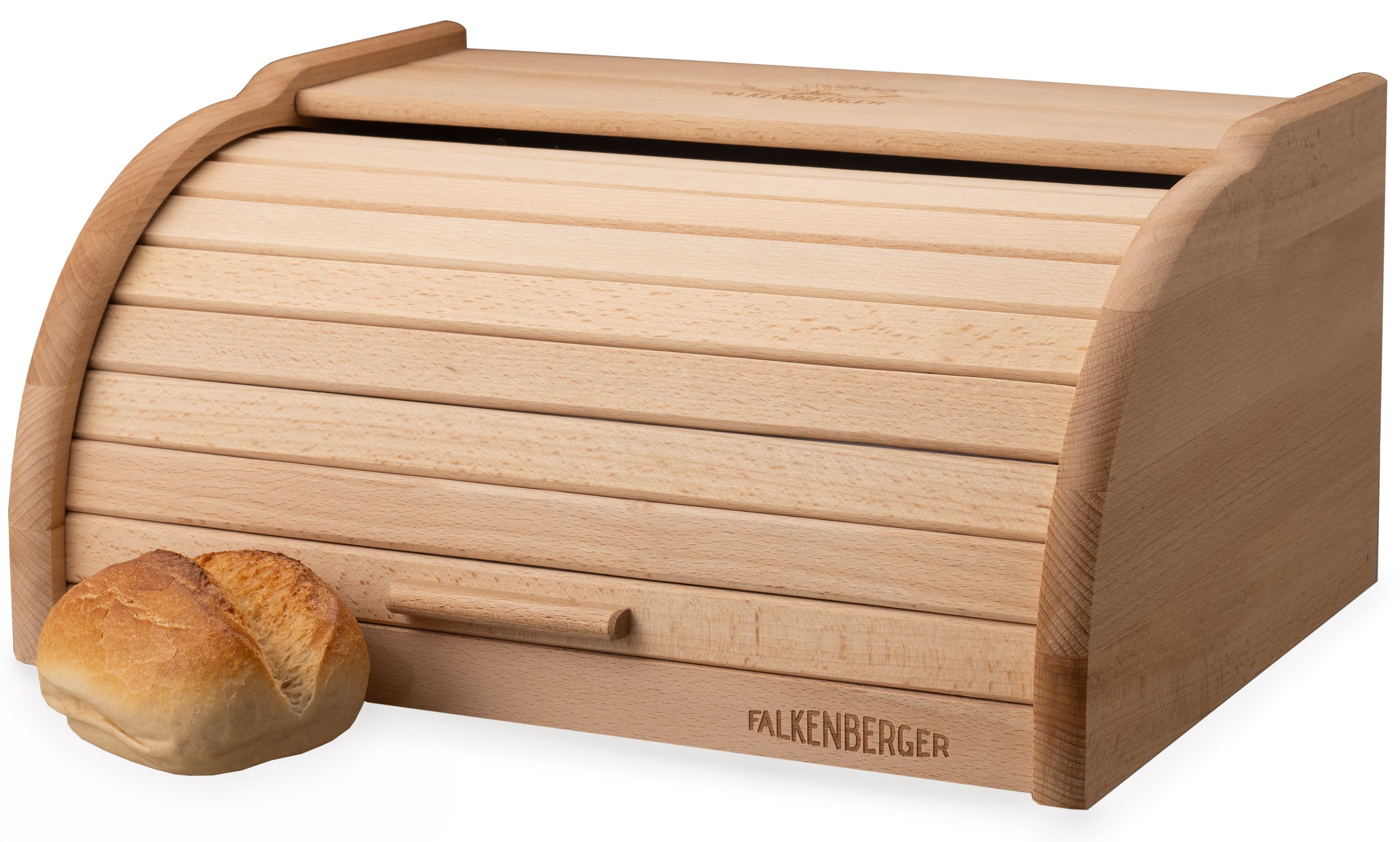 FALKENBERGER Brotkasten aus Buchenholz ca. 38x28x18cm XL Rollbrotkasten  traditionell Brotbox mit Roll-Deckel Handmade