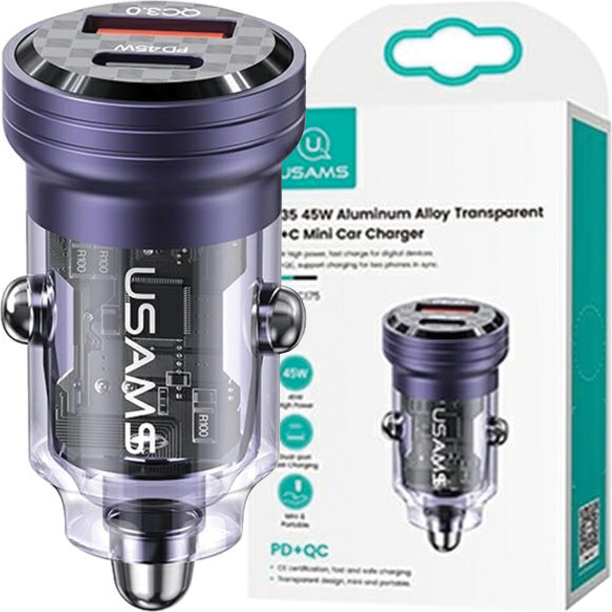 Usams Ład. Sam. C35 Usb+Usb-C 45W Fast Charge Fioletowy/Purple Cc175Cc02 (Us-Cc175)