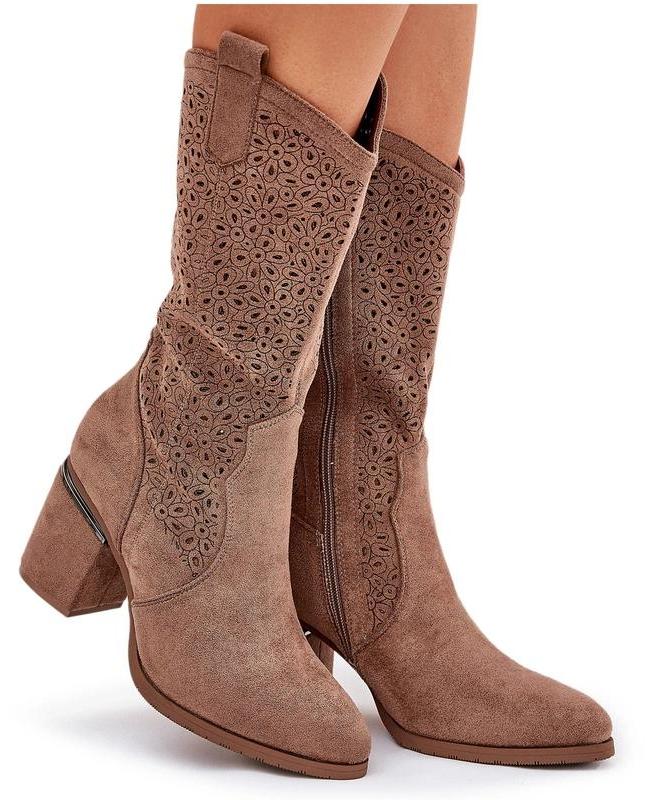 Butosklep Gelochte Cowboy-Stiefel Bis Zur Wade S.Barski HY51-238 Braun 40