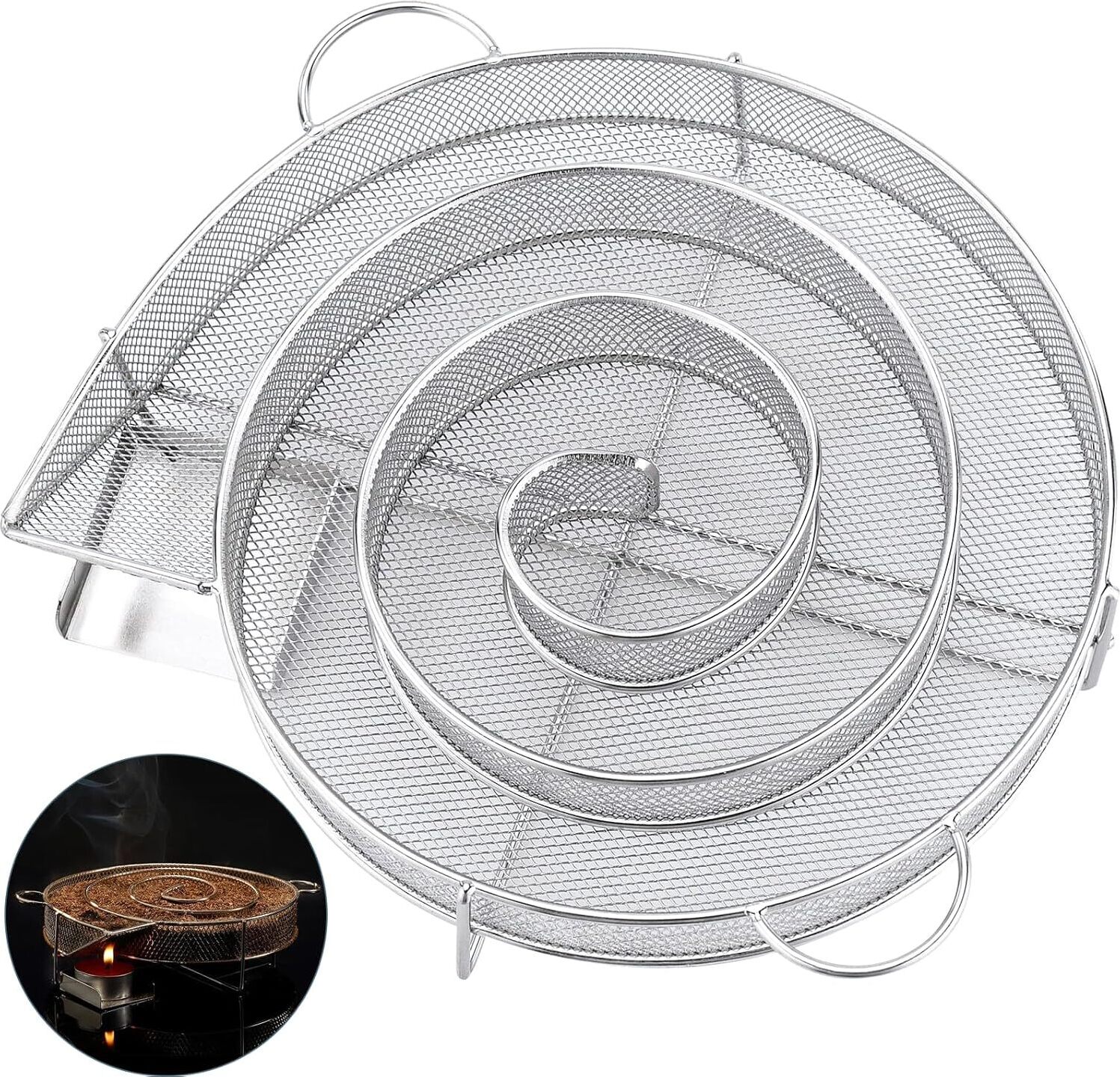 BundiGlassware Kaltrauchgenerator, Edelstahl Räucherschnecke, Räucherspirale Mit Griff Kaltrauchgenerator für Räucherofen, Food Smoker Rauchgenerator für BBQ FZZ-2024-0730-KA203AM203