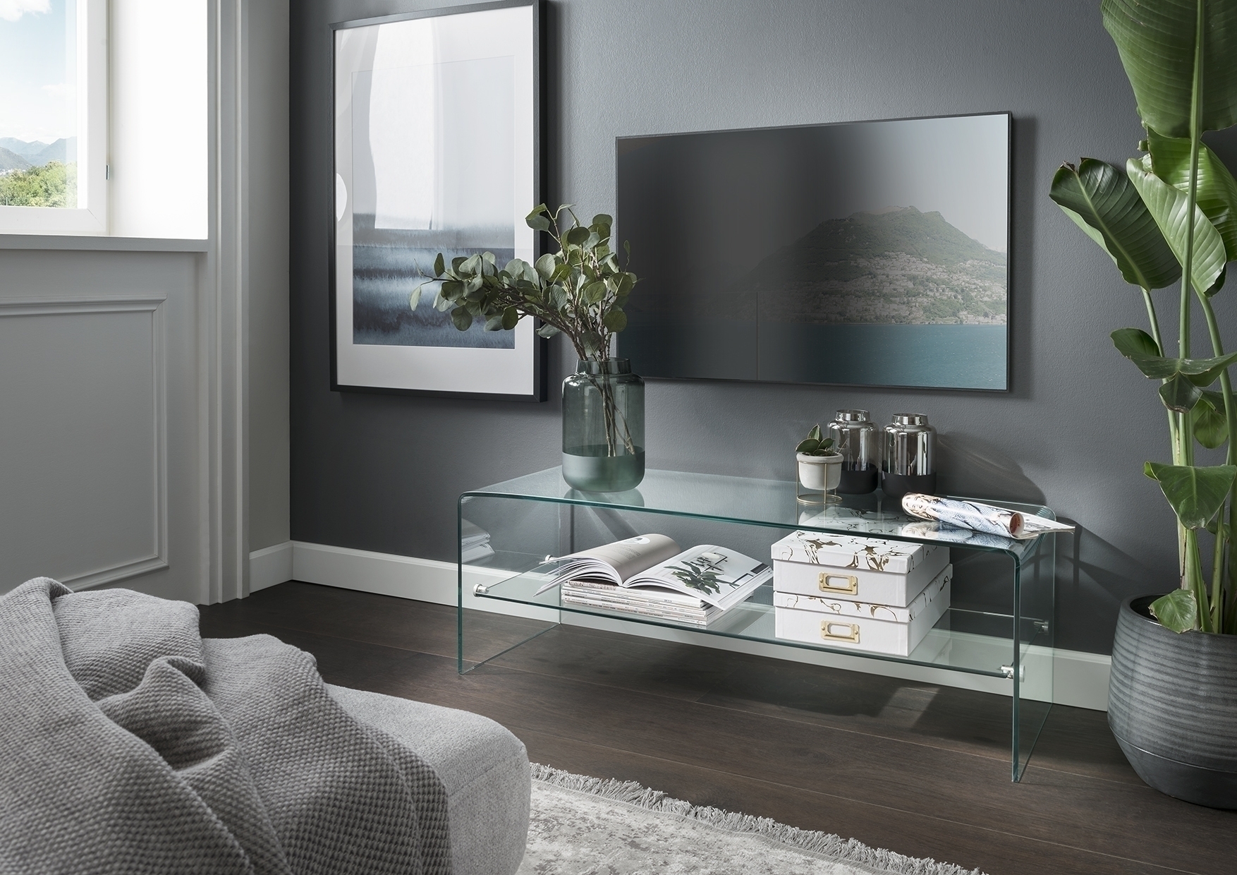 freiraum TV-Regal >7/129< in Klarglas, Glas - 110x38x60cm (BxHxT) 440137