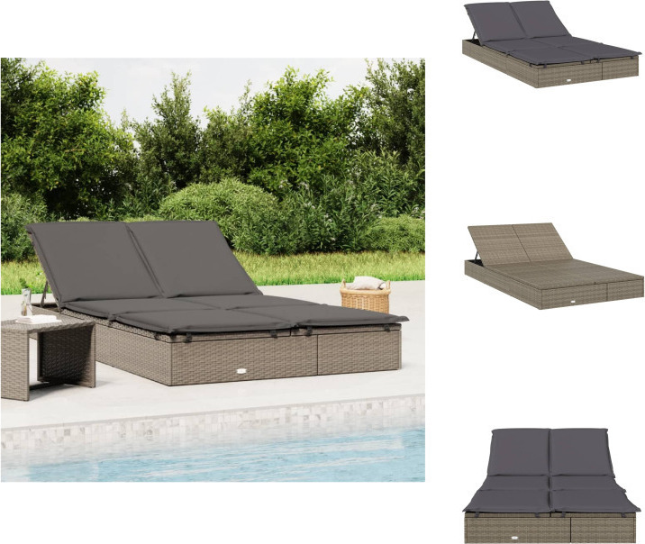 vidaXL Lehátko pre 2 osoby s vankúšom sivý polyratan - Lehátka