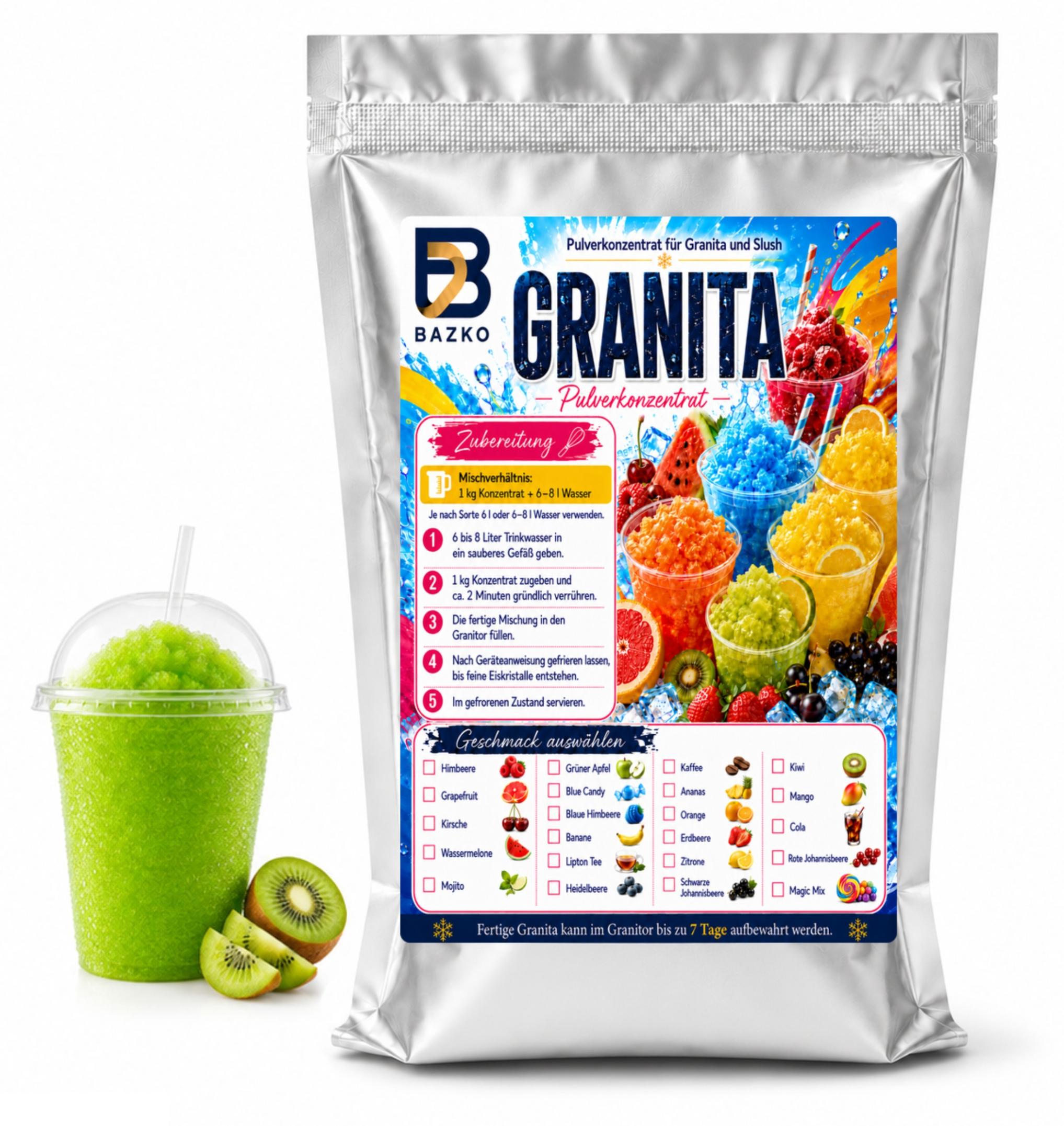 Bazko Slush Sirup 1kg Kiwi Pulver Konzentrat für Eis Slush Maschine GRAKOM-KIWI-1KG