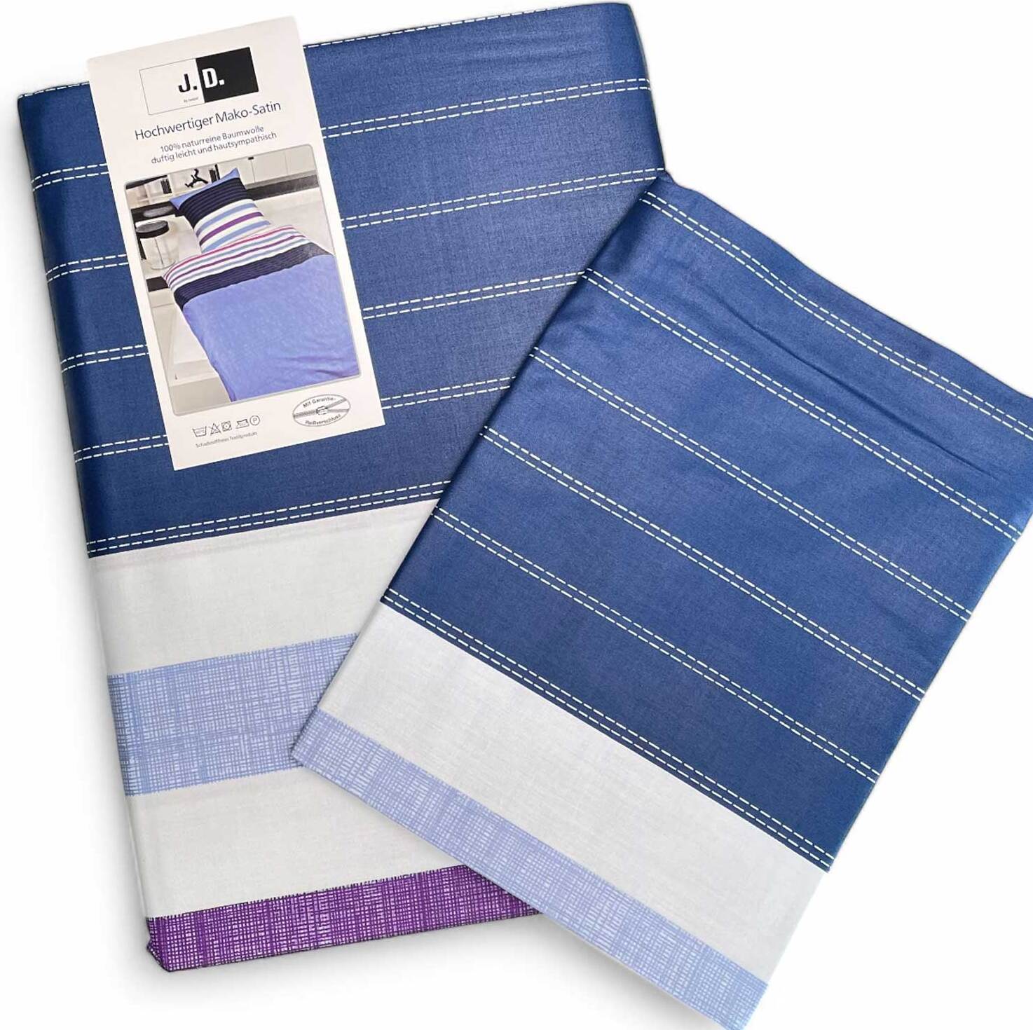 Original Janine Janine Mako-Satin Bettwäsche J.D. by Janine 8444-02 blau, Größe:155x220 cm + 80x80 cm RP-8444-02-004