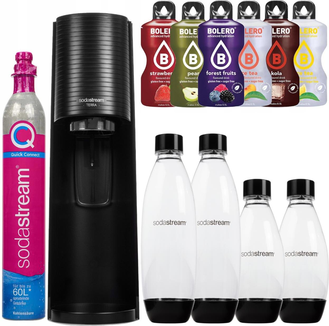 Výrobník perlivej vody SodaStream Terra Black + 2 fľaše + dvojité fľaše s poistkou 0,5 l + Bolero