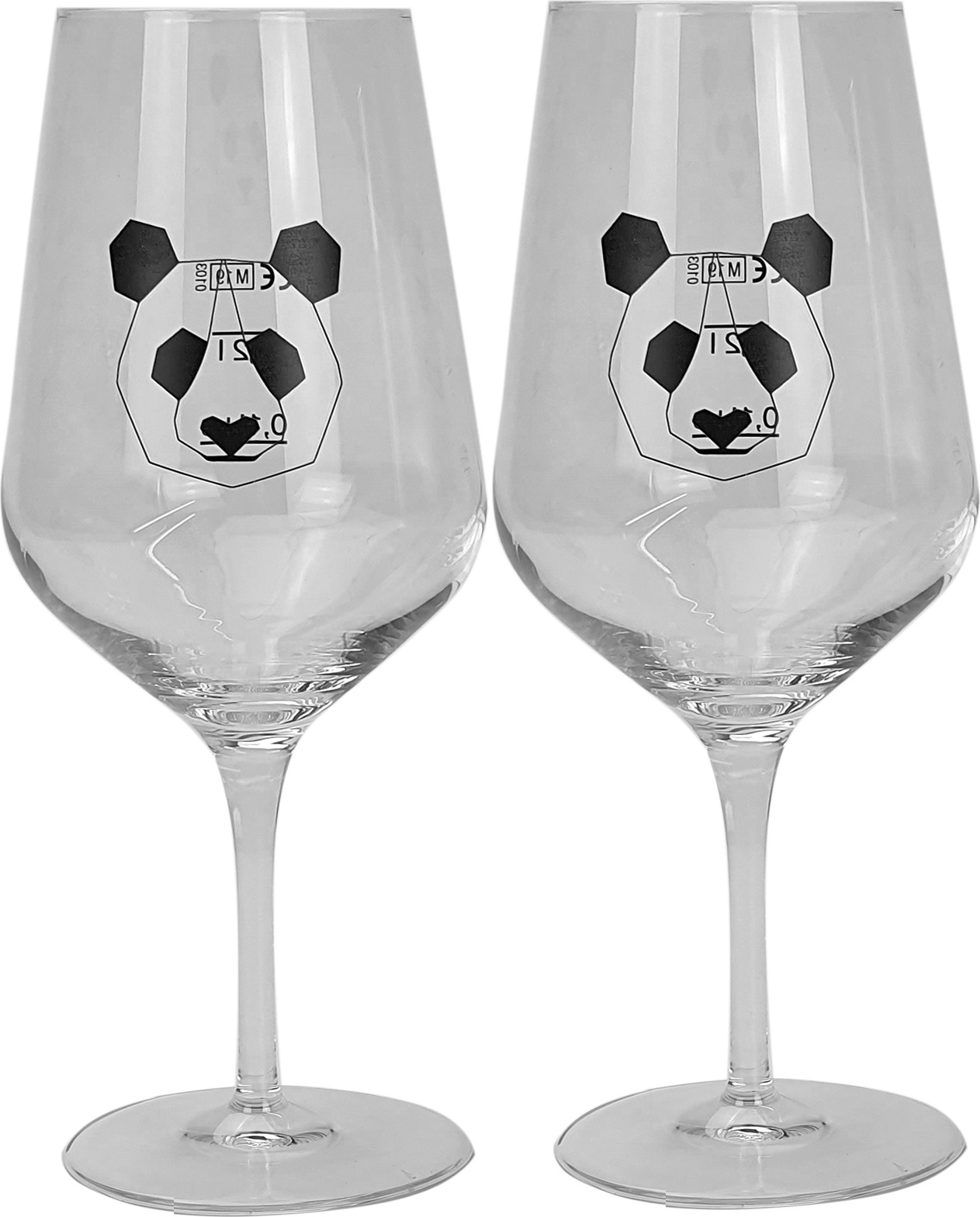 Panda Wein-Glas Gläser Set - 2x Weingläser mit Eichung / Eichstrich 0,1L + 0,2L geeicht