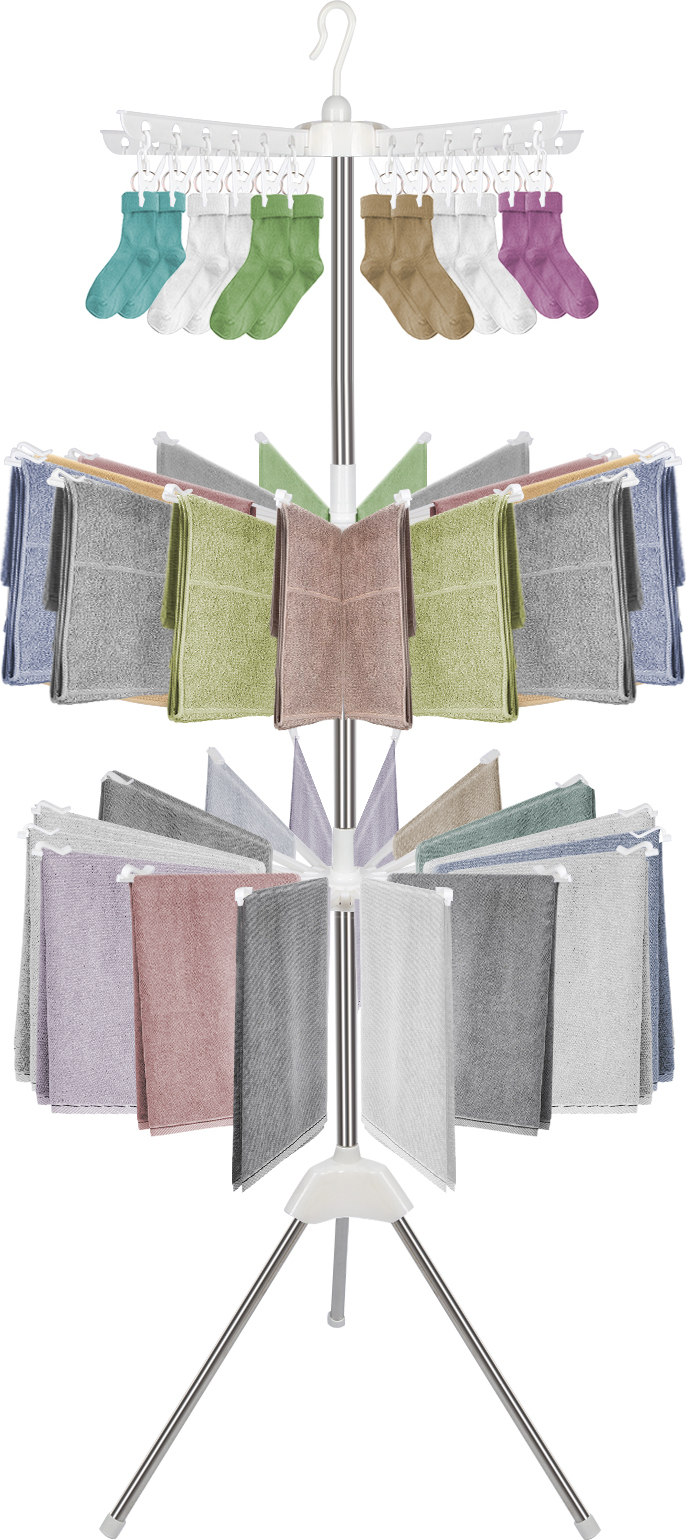 DazHom Wäscheständer Bügelwäscheständer Mobile Wäschespinne Handtuchhalter Sat-Stativ Camping 3 Ebenen 583810